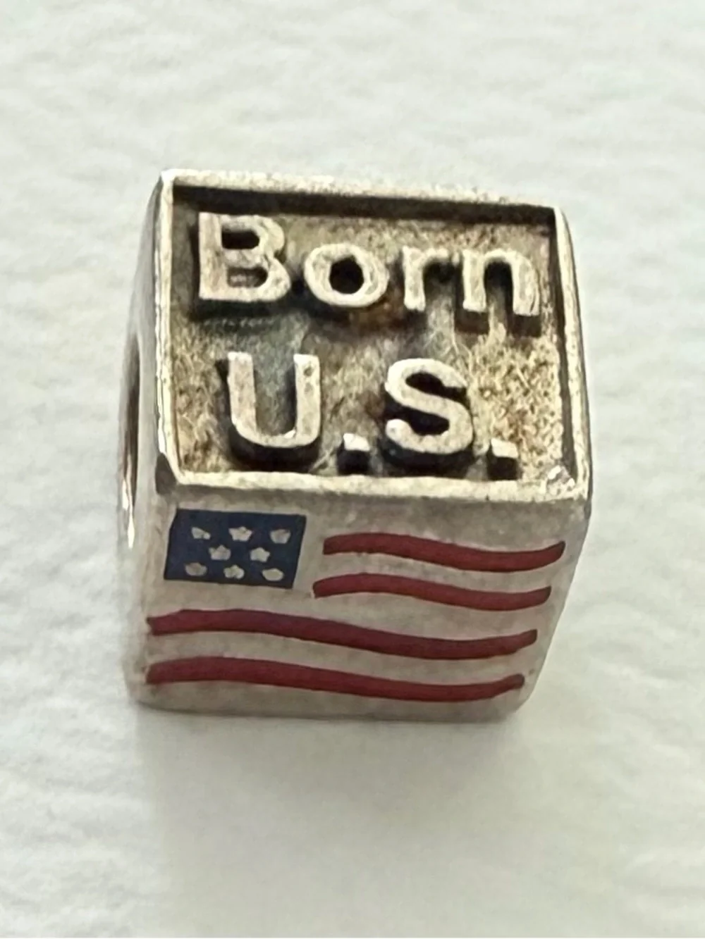 BORN USA United States Flag 100% IRISH Silver Tone Bead Charm NOT PANDORA